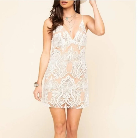 Free People Night Shimmer Minidress in Ivory - Picture 1 of 13